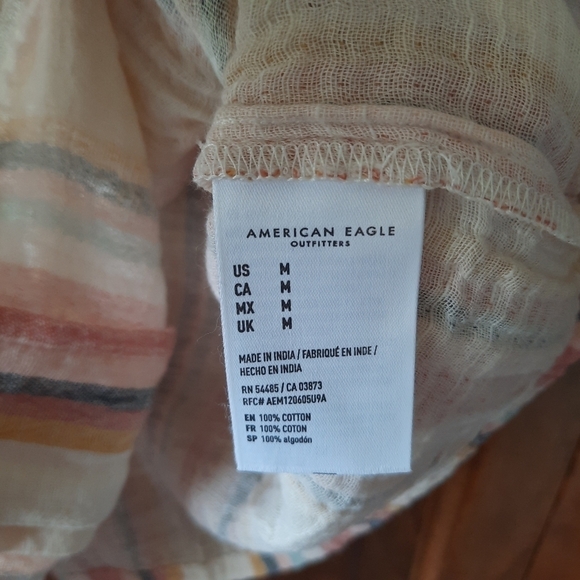 NWT American Eagle 100% cotton striped ruffle sleeve cropped button front shirt - Picture 10 of 10